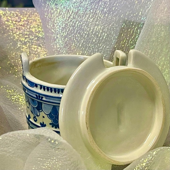 Delft Glazed Butter cup Porcelain, Hand Painted By S Dessons Blue & White Floral - Picture 6 of 8